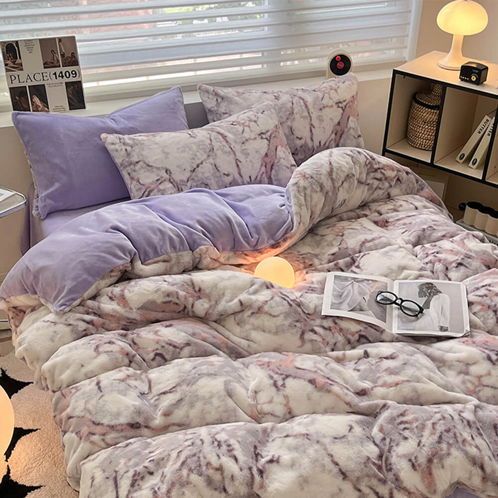 Floroux | Parure de Lit Fausse Fourrure Réversible | Luxe et Douceur