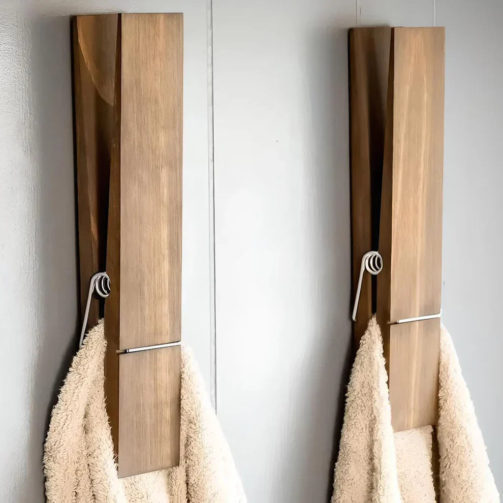 Floroux | Porte-Serviettes Pince en Bois | Fixation Adhésive