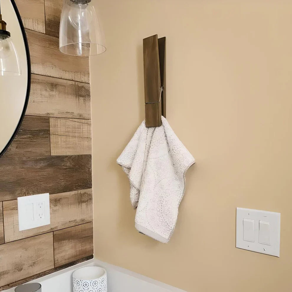 Floroux | Porte-Serviettes Pince en Bois | Fixation Adhésive