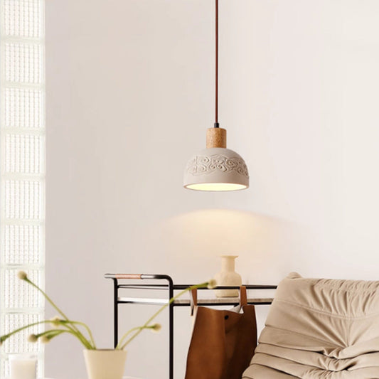 Floroux | Lampe Suspension Scandinave | Abat-jour en Ciment et Bois
