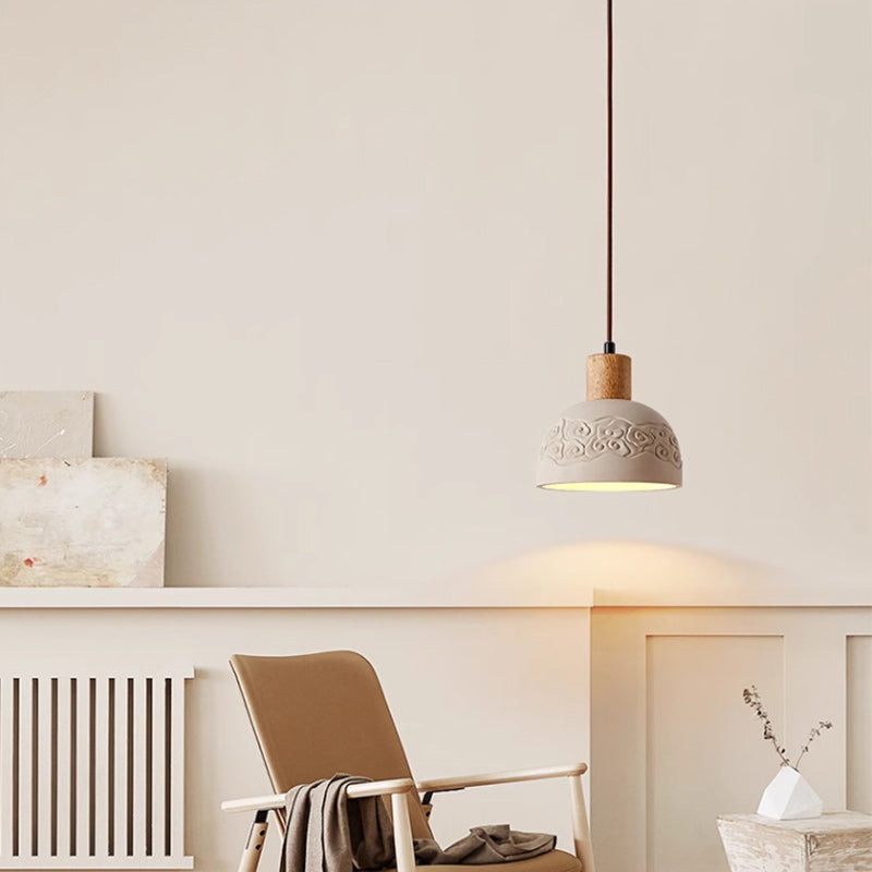 Floroux | Lampe Suspension Scandinave | Abat-jour en Ciment et Bois
