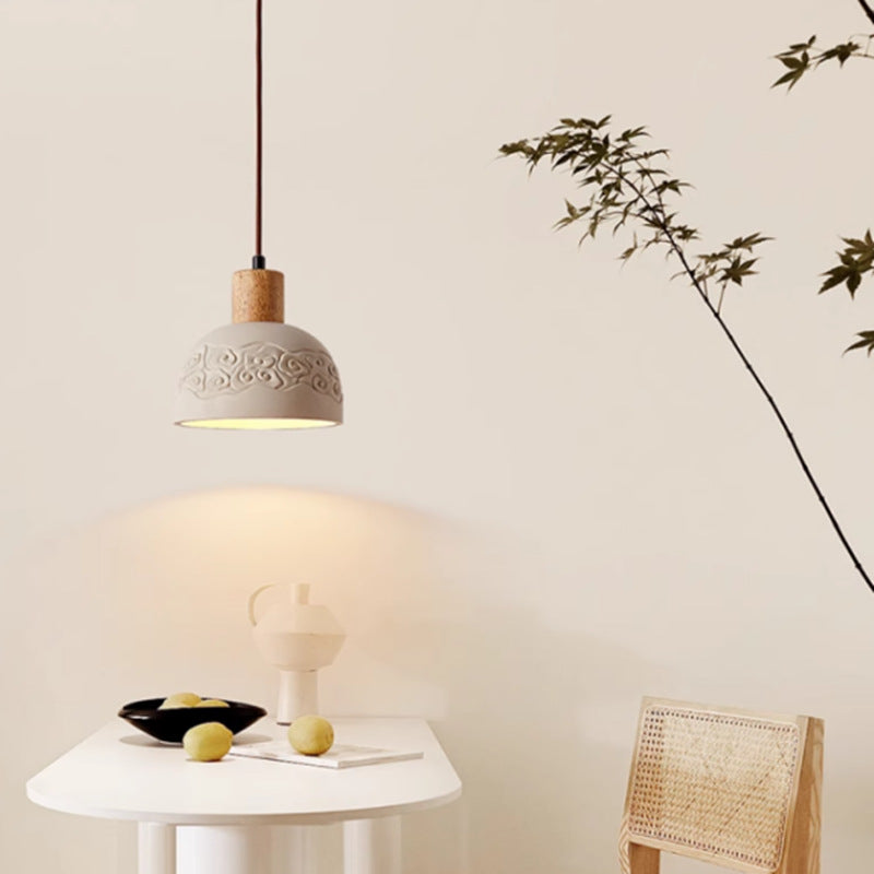Floroux | Lampe Suspension Scandinave | Abat-jour en Ciment et Bois