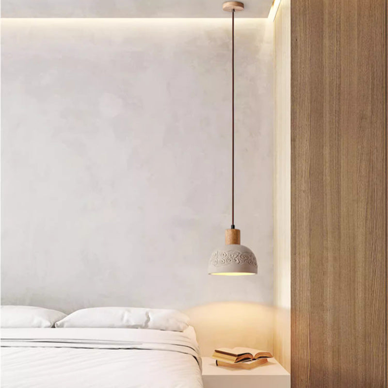 Floroux | Lampe Suspension Scandinave | Abat-jour en Ciment et Bois