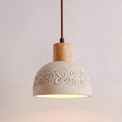 Floroux | Lampe Suspension Scandinave | Abat-jour en Ciment et Bois