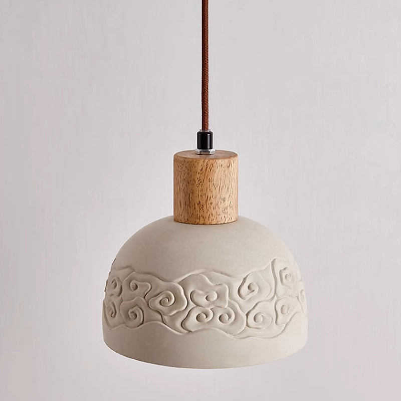 Floroux | Lampe Suspension Scandinave | Abat-jour en Ciment et Bois
