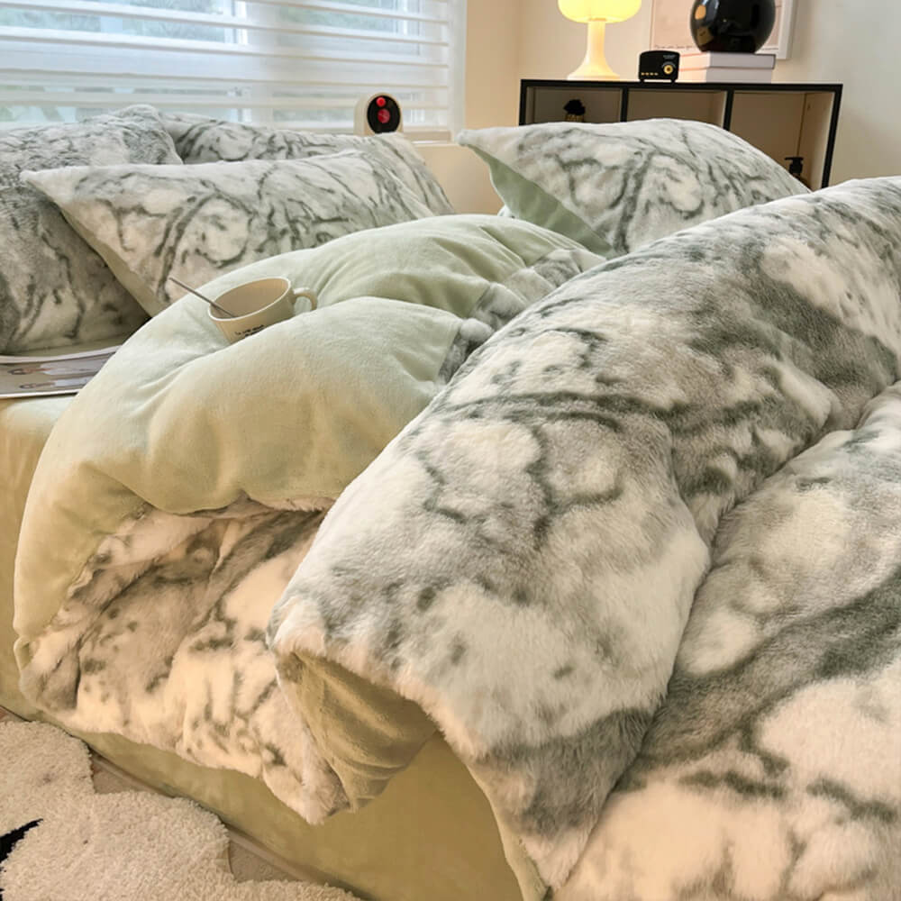Floroux | Parure de Lit Fausse Fourrure Réversible | Luxe et Douceur