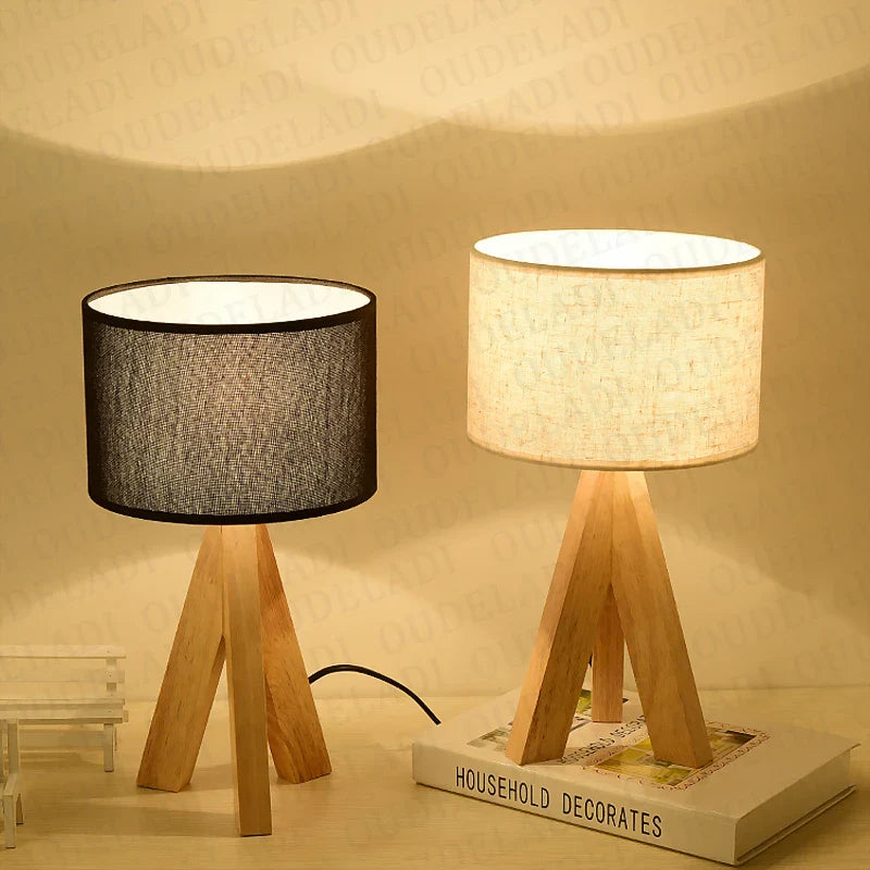 Floroux | Lampe de Table en Bois | Abat-jour Tissu Classique