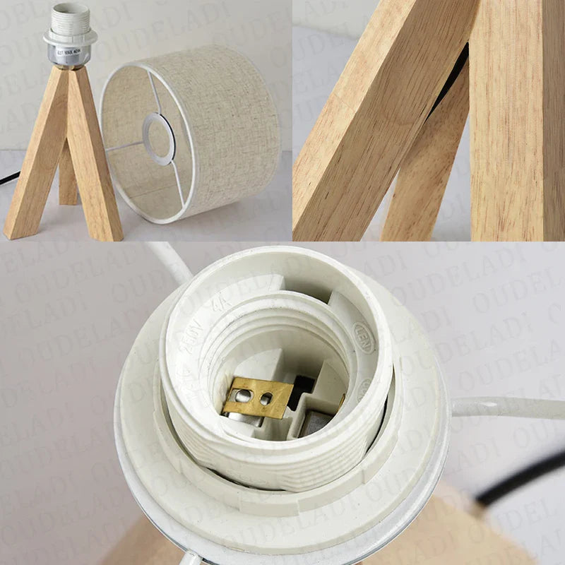 Floroux | Lampe de Table en Bois | Abat-jour Tissu Classique