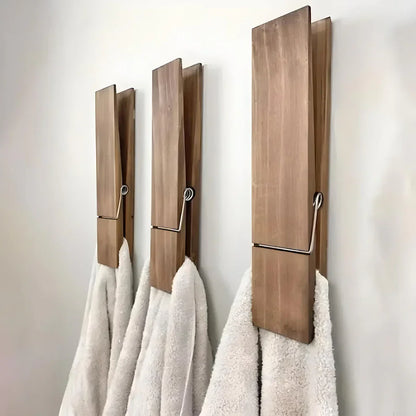 Floroux | Porte-Serviettes Pince en Bois | Fixation Adhésive