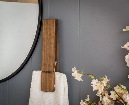 Floroux | Porte-Serviettes Pince en Bois | Fixation Adhésive