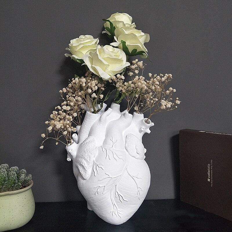Floroux | Vase Cœur Anatomique | Design Artistique | Blanc, Rouge, Or