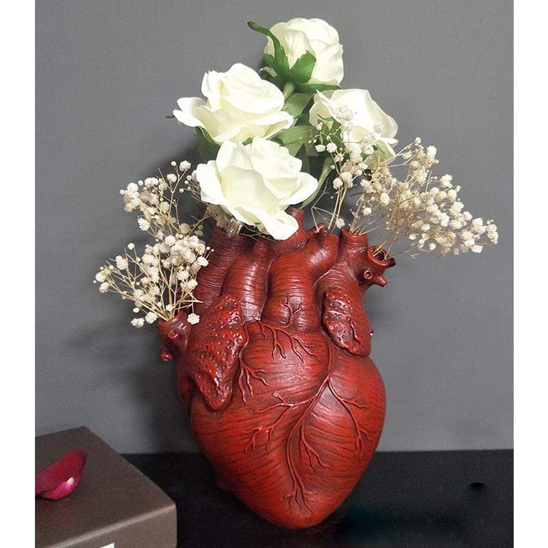 Floroux | Vase Cœur Anatomique | Design Artistique | Blanc, Rouge, Or
