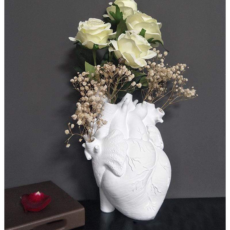 Floroux | Vase Cœur Anatomique | Design Artistique | Blanc, Rouge, Or