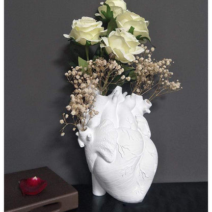 Floroux | Vase Cœur Anatomique | Design Artistique | Blanc, Rouge, Or