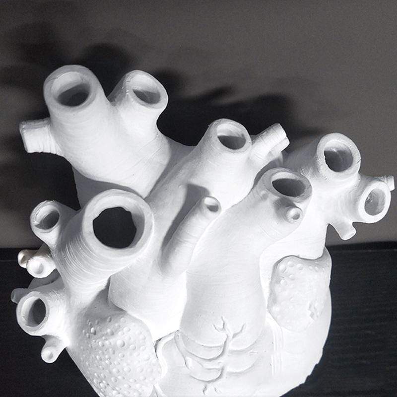 Floroux | Vase Cœur Anatomique | Design Artistique | Blanc, Rouge, Or