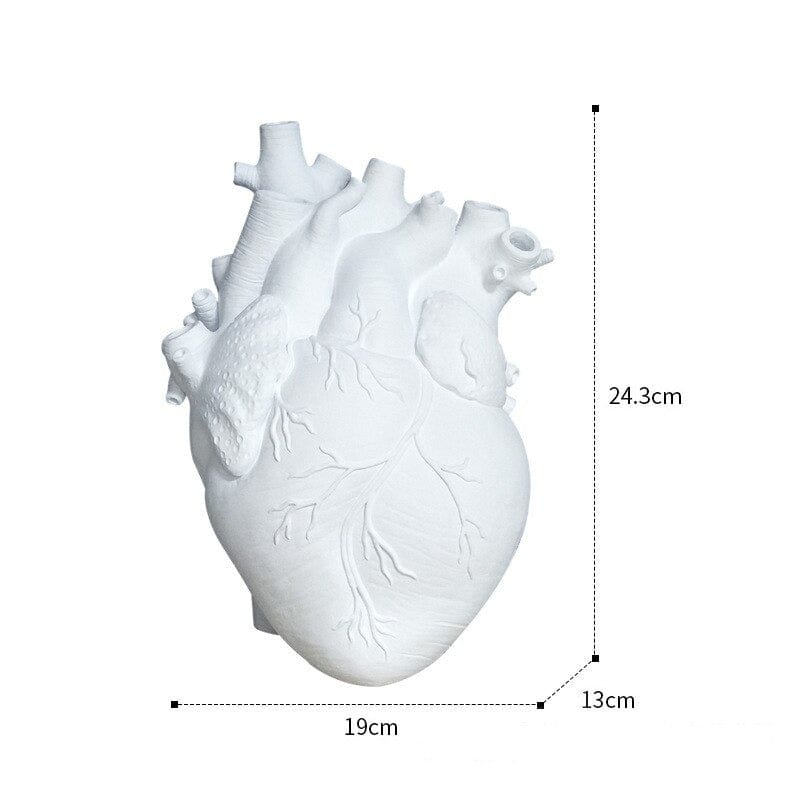 Floroux | Vase Cœur Anatomique | Design Artistique | Blanc, Rouge, Or